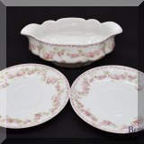 P30. GDA Limoges pink floral swag serving bowl and two matching saucers. - $18 